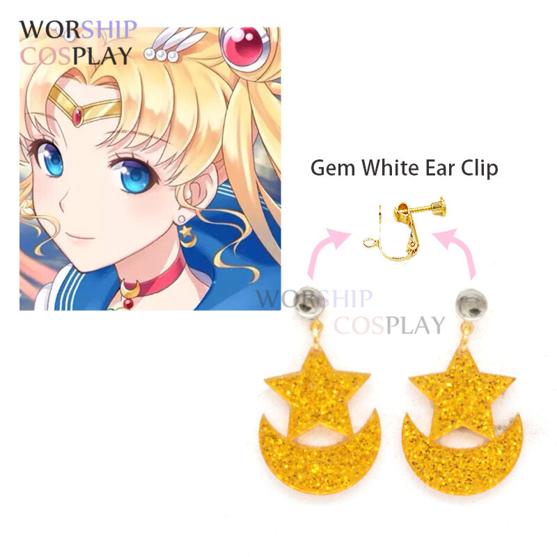 Sailor Moon-pendientes de Cosplay Tsukino Usagi, Tiara, Perno de oreja roja, Clip de oreja, accesorios de Cosplay, utilería para orejas perforadas