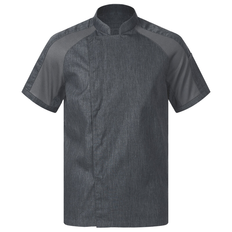 남성용 단색 요리사 코트, 여름 반팔 포켓 재킷, 요리사 유니폼 셔츠, 주방 레스토랑 호텔 베이커리 사이즈 M-4XL