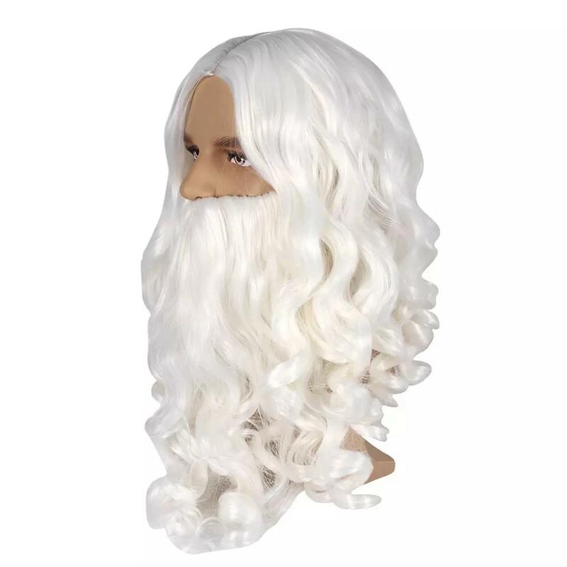 Santa Hair and Beard Set for Christmas White Portable Dressing up for Xmas Party Supplies Holidays Festivals Stage Performance