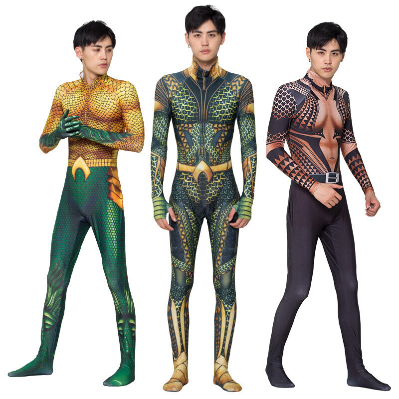 Aquaman and the Lost Kingdom Cosplay Costume Polyester Arthur Curry Zentai Party Jumpsuit Tail Halloween Costume Asian Size