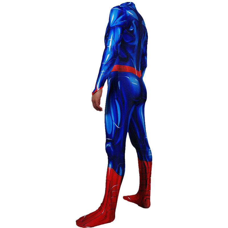 Uomo Super Heroes Deluxe Muscle Chest Costume Cosplay Hero Spandex Zentai body con mantello 2 pezzi