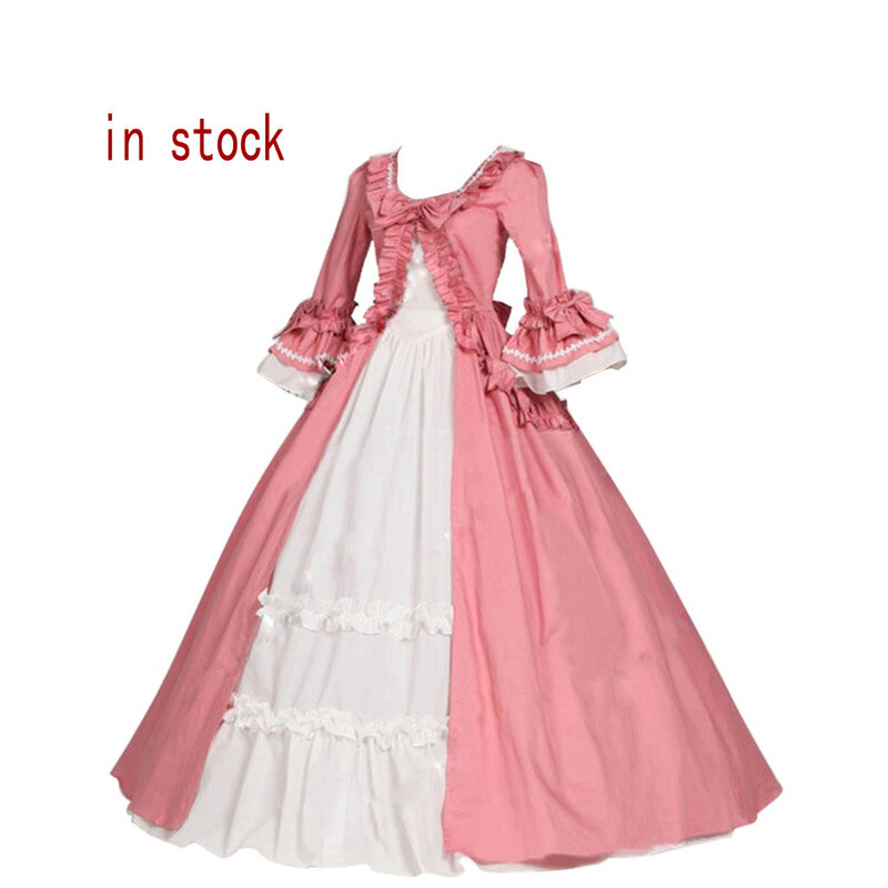 (in stock）Women's Victorian Gown Pink Gothic Lolita Dress Costume 1800s Victorian Rococo Edwardian Pink Gown Princess Dress