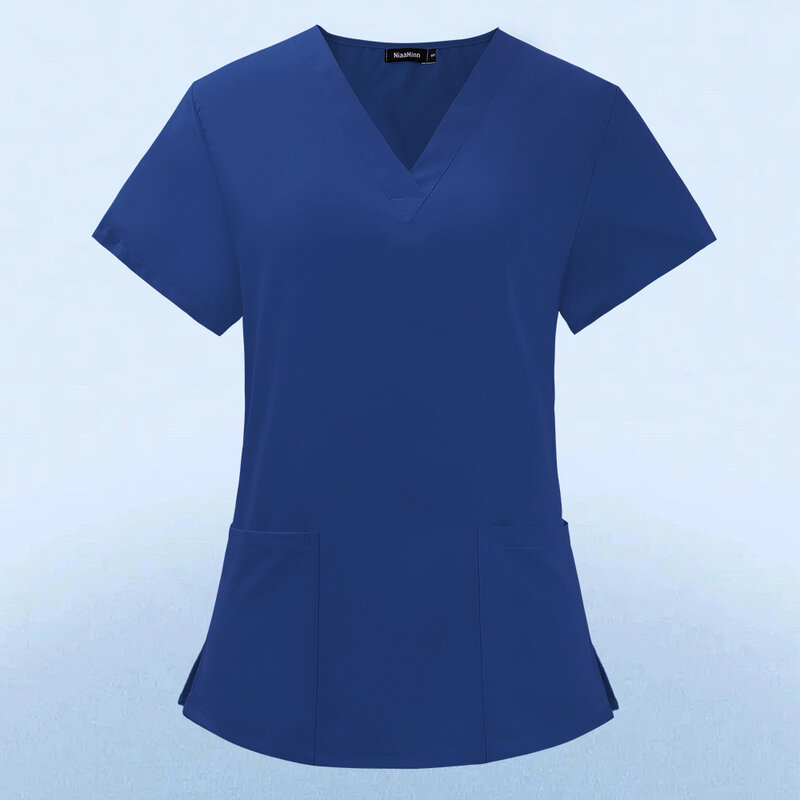 Solid Color Nursing Work Scrub Women's Short-sleeve V-neck Uniform Clinic Nurse Uniform Protective Clothing Care Worker Lab Tops