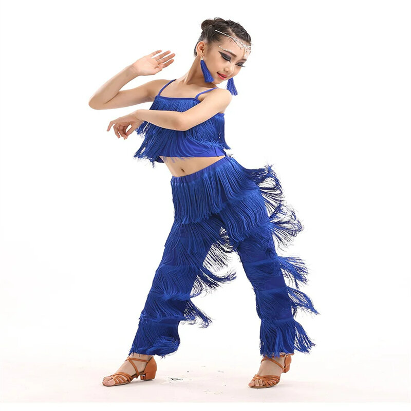 Tassel Dress Pants Girls Sequin Kids Latin Dance Costumes Ballroom Plus Size  Salsa Samba Stage Outfits Costume