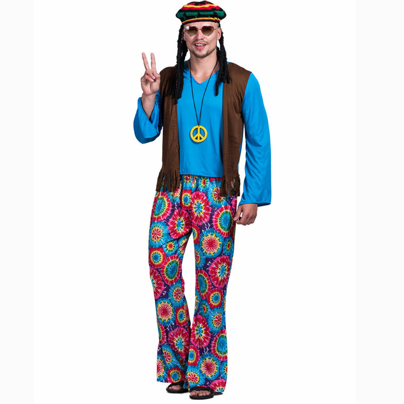 Men Women Hippie Love Peace Costume Fancy Carnival Mens Vintage 70s Vest Party Hippie Outfit Costume