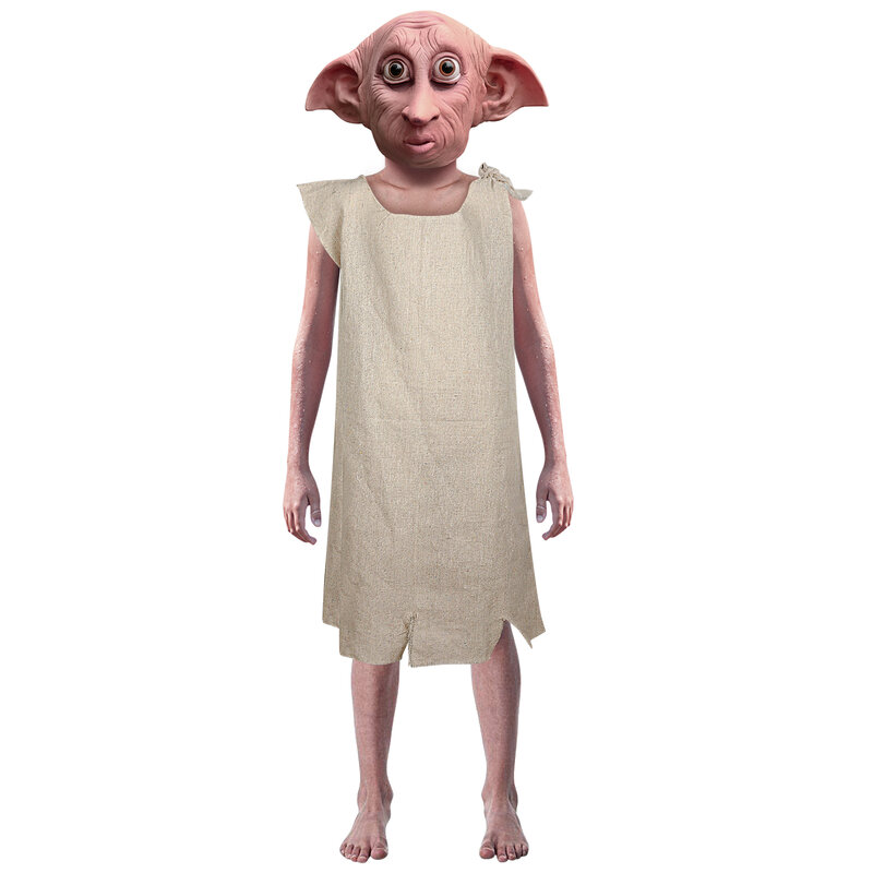 Dobby Costume Mask Elf Funny Halloween Party Cosplay Elf Ears Full Head Props Kids Cos Mask and Costume Full Set Decoration