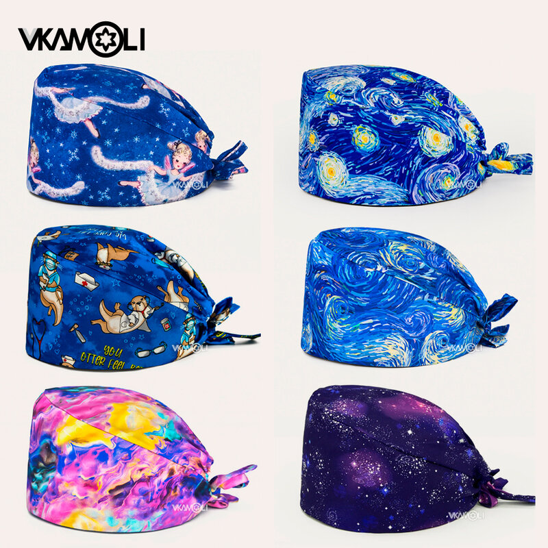 Starry Sky and Space Pattern Series Printed Surgical Hat  scrub cap long hair medical cap Cosmetic dentistry doctors scrub hats