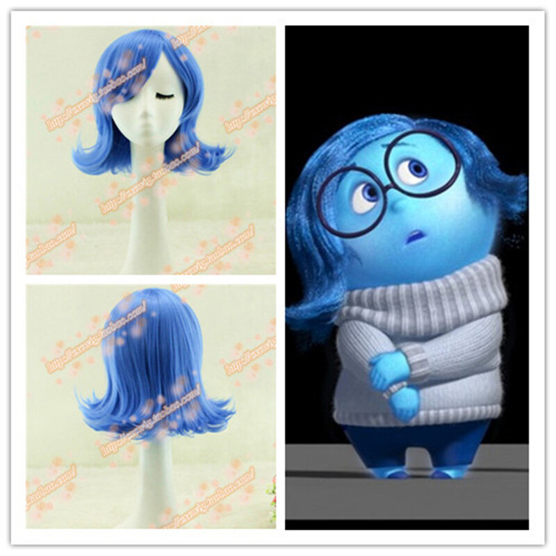 Halloween Inside Out Sadness Blue Wig Cosplay wig Role Play Sadness blue Hair Costumes with hair cap