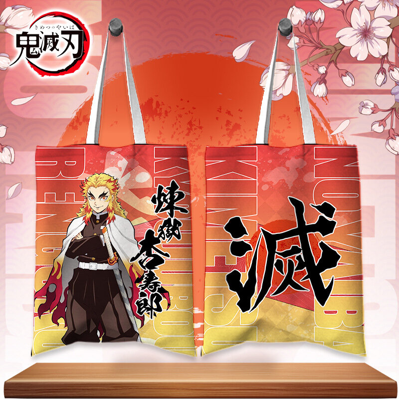 Anime Demon Killer Printing Canvas Tote Bag Cartoon Figure Nezuko Kocho Shinobu Tomioka Giyuu Double Printing Shopping Bag