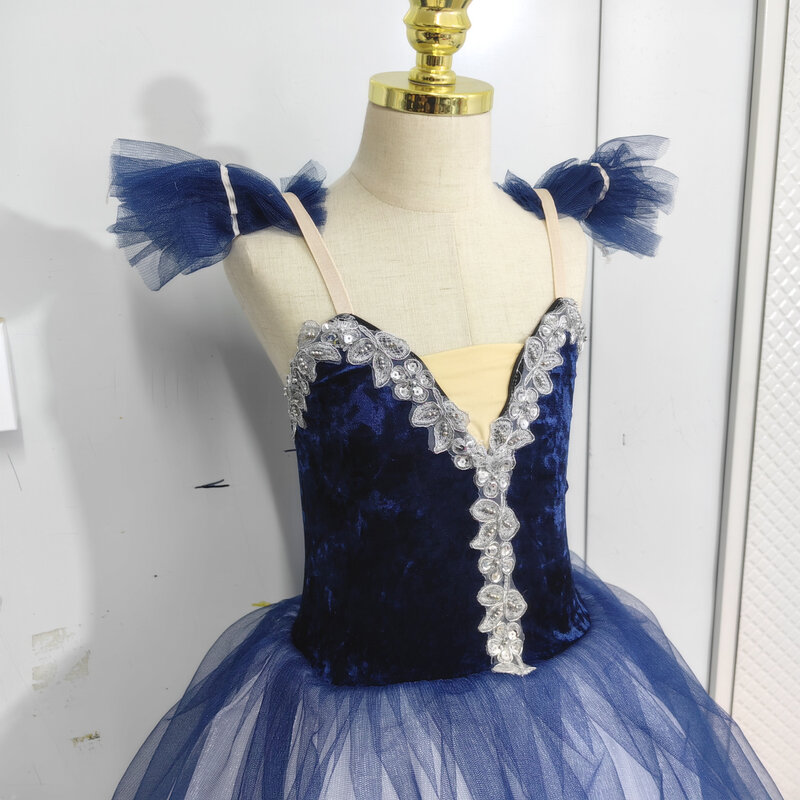 Blue Ballet Tutu Skirts Performance Costumes Princess Dance Practice Long Romantic Dress