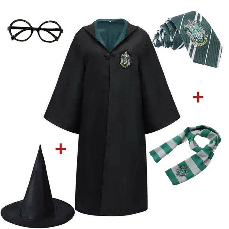 Adult Children Harris Cloak Cosplay Costume 6Pcs Set Magic School Men's Women's Wizardry Clothing Cape Scarf Tie Glasses Hat Par