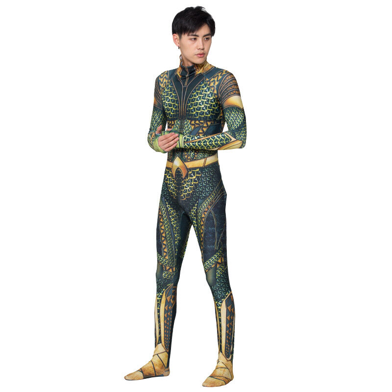 Aquaman and the Lost Kingdom Cosplay Costume Polyester Arthur Curry Zentai Party Jumpsuit Tail Halloween Costume Asian Size