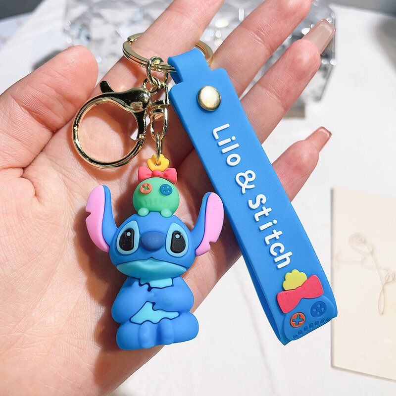 Cute Stitch Silica Gel Keychains Cartoon Lilo & Stitch Anime Keyholder Disney Pendant Keyrings for Bag Hanging Jewelry Gifts