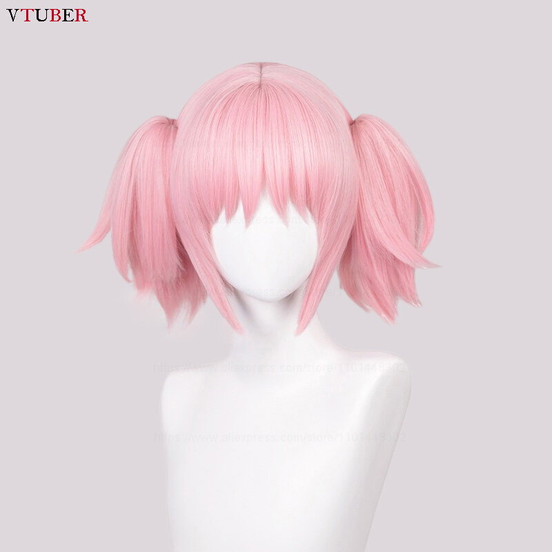 Madoka Kaname Cosplay Wig High Quality Pink 30cm Short Clip Ponytails Heat Resistant Hair Party Anime Cosplay Wigs + Wig Cap