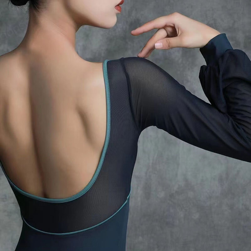 2024 New Ballet Dresses Adult Lantern Long Sleeve Leotard V neck Bodysuit women Dance wear Sexy Gymnastics for girl