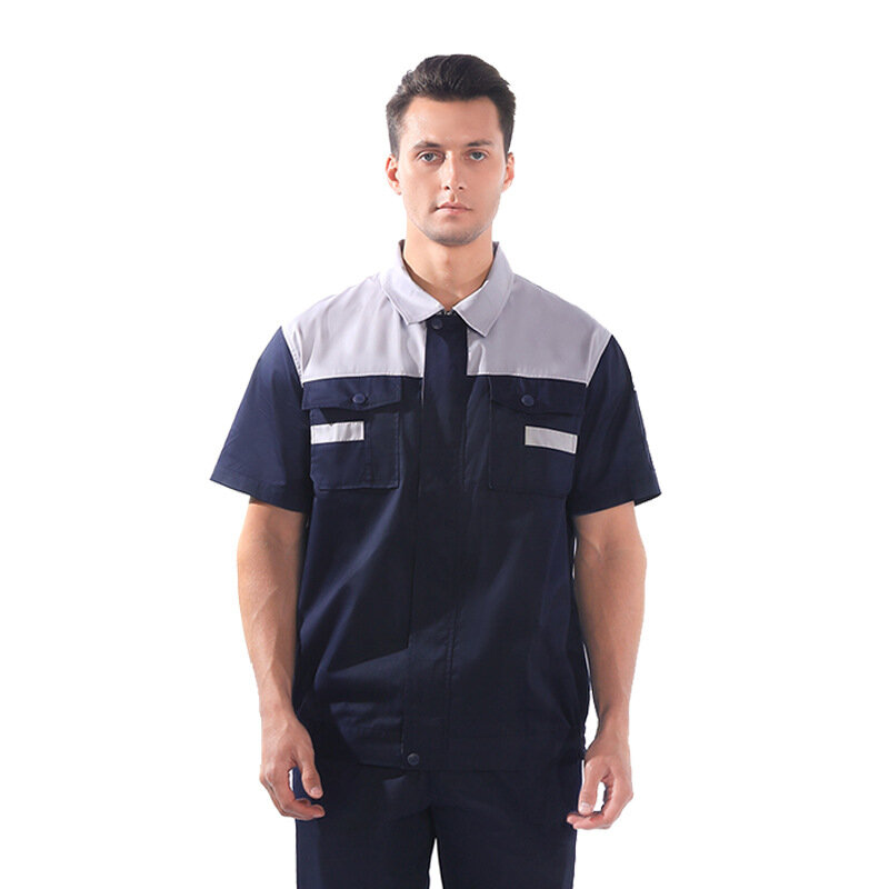 Summer Men Work Clothing Contrast Color Short Sleeves Fashion Breathable Workshop Uniform Thin Working Coverall Auto Repair Suit