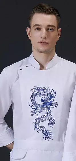 Długi smok mundur hotelowy haftowana odzież rozmiar kuchenne kurtki dla dorosłych szef kuchni kelner rękaw Plus koszule restauracja