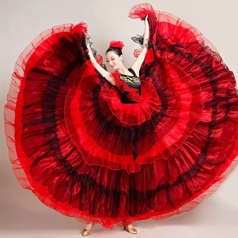 Fashion Plus Size Spanish Flamenco Dress Female Belly Dance Dress Gorgeous Stage Performance Team Wear Gypsy Costume