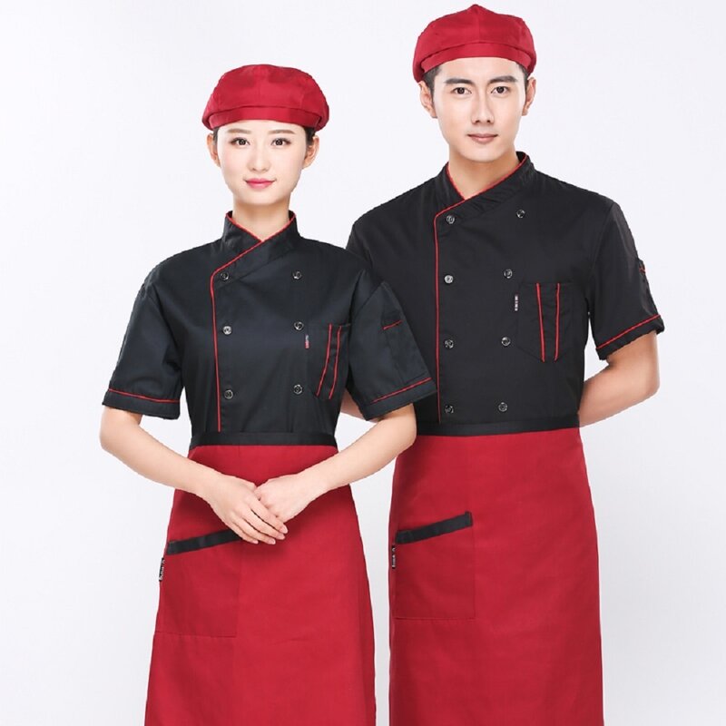 Unisex อาหาร Chef เครื่องแบบร้านอาหารโรงแรมขายส่งฝ้ายแจ็คเก็ตแขนสั้นเชฟ Uniform Breathable Workwear
