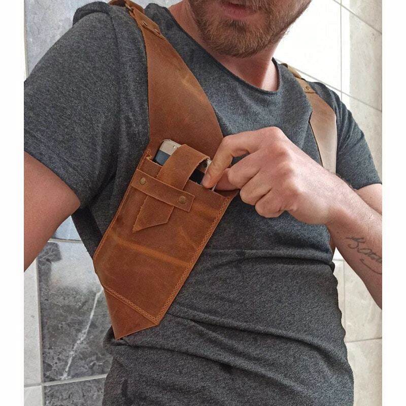 Medieval Steampunk Double Pocket Vest Bag Shoulder Chest Harness Belt Retro Phone Pouch Anime Purse Wallet Strap Holster Bag Men