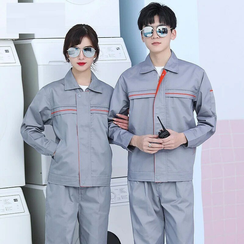Set di abbigliamento da lavoro per uomo tinta unita strisce riflettenti uniformi da lavoro di sicurezza riparazione automatica tute da lavoro per officina di fabbrica