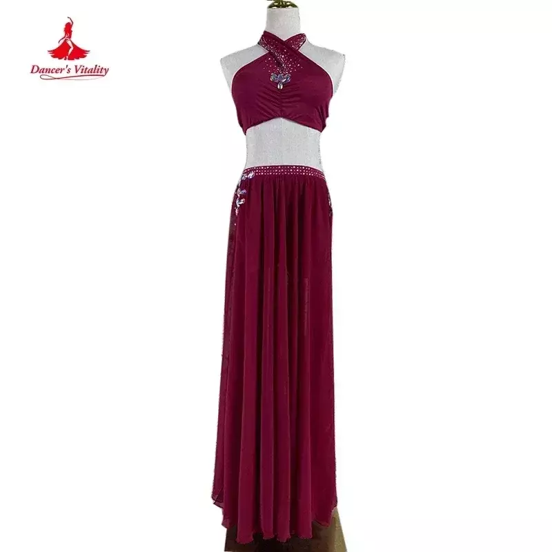 Bellydance Costume Senior AB Stones Bra+split Chiffon Long Skirt 2pcs for Women Customzied Oriental Belly Dancing Wear Suit