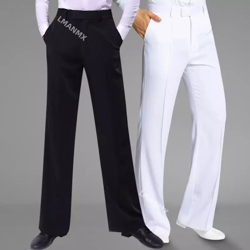 Mens Black White Color Latin Modern Ballroom Performance Trousers Adult Men Chacha Samba Rumba Latin Dance Standard Pants