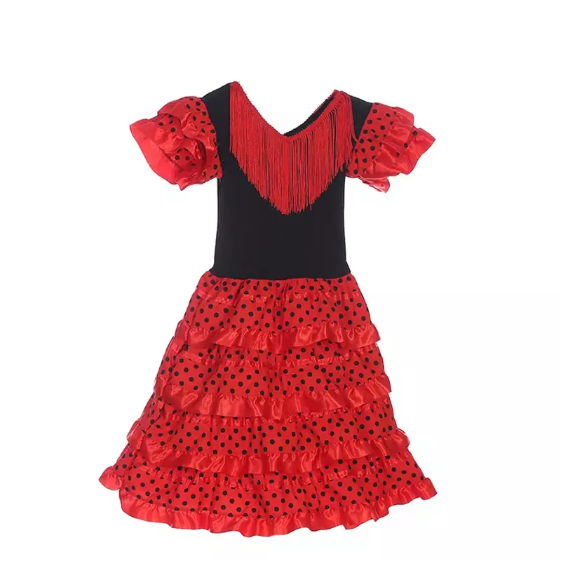 Traditional Spanish Flamenco Dance Dress For Girls Classic Flamengo Gypsy Style Skirt Bullfight Festival Mexican Girl Red