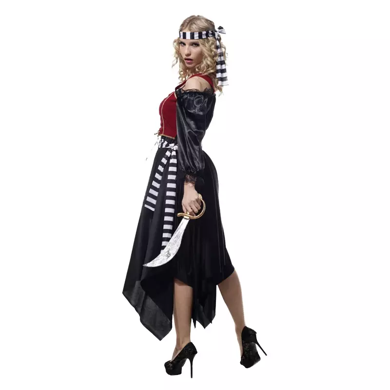 Costume de fête d'Halloween pour femme, robe gothique cosplay sexy, vêtements féminins avec chapeau, caraïbes 7.5