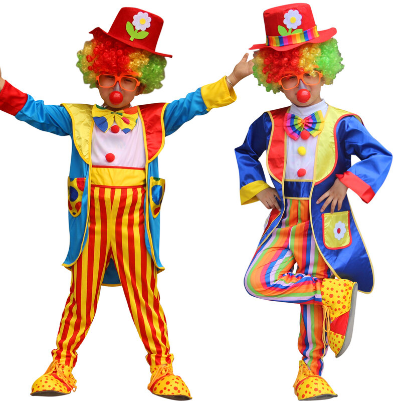 Bambini carnevale pagliaccio circo costumi Cosplay con scarpe parrucca bambini ragazzi ragazze bambino festa di compleanno tuta cappello