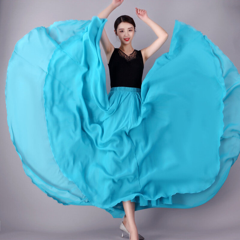 17 Color Flamenco Costume Belly Dance Chiffon Long Skirts 720 Degree Pendulum Skirt for Stage Evening Party Elegant Beach Skirt