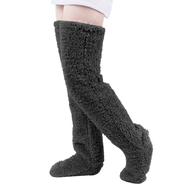 Calcetines de felpa para la mayoría de las personas, calentadores de piernas por encima de la rodilla, hasta el muslo, peludos