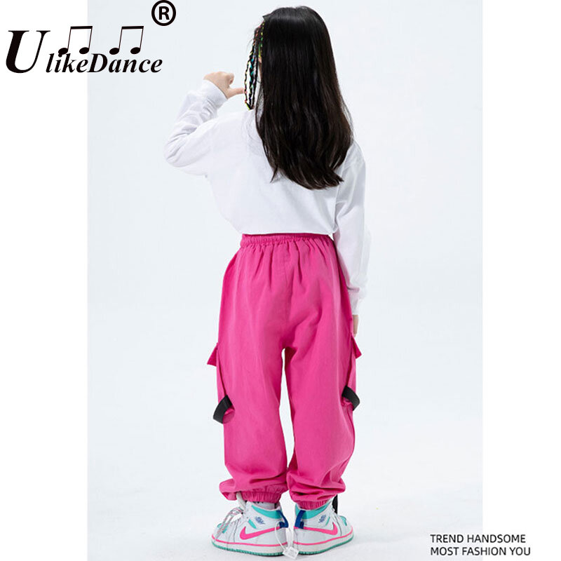 Kids Hip Hop Costume Kpop Outfits for Girls Sweatshirt Crop Top Long Sleeve Shirt Tank Cargo Pants Child Street Dance Clothing