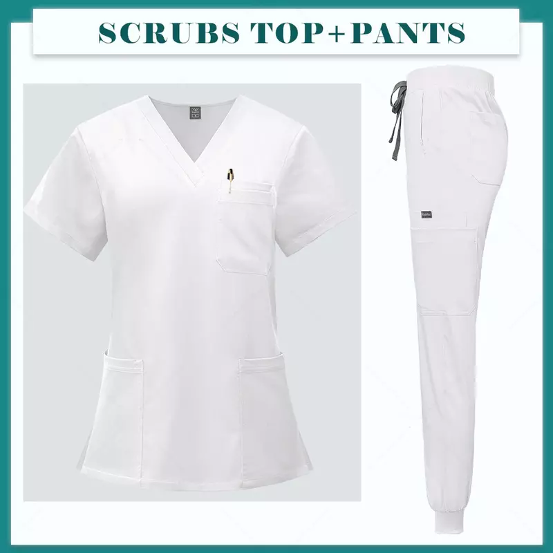 High Scrubs Set Nurse Accessories Medical Uniform Nursing Workwear Dental Clinical Top Pants Lab Clothing Surgical Overall Suits