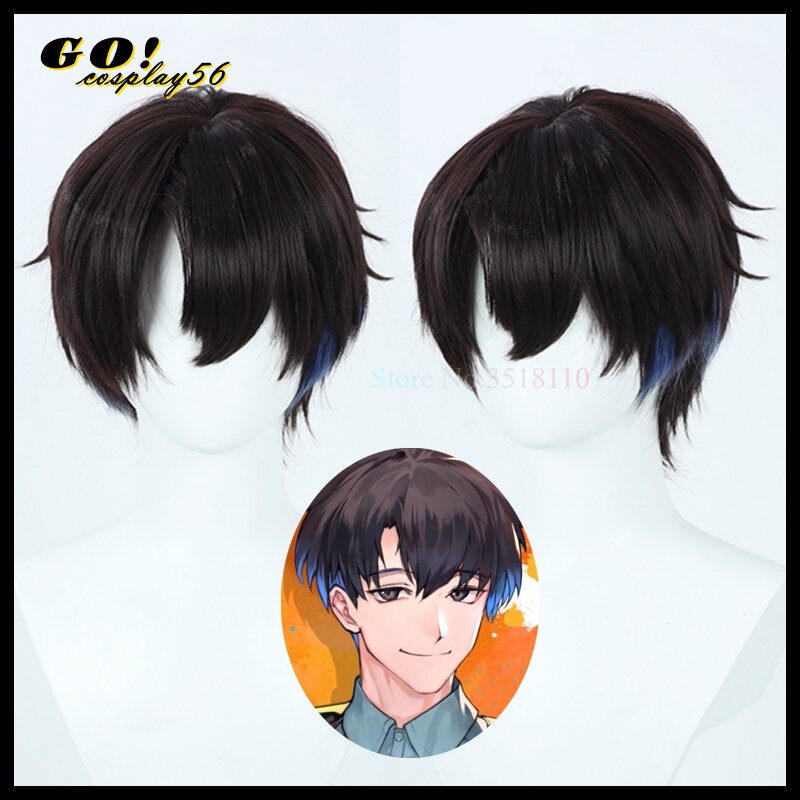 HANCHO Cosplay Wig Rapper Short Synthetic Hair Black Mixed Blue Game Live Prison Luck Idols Halloween Headwear