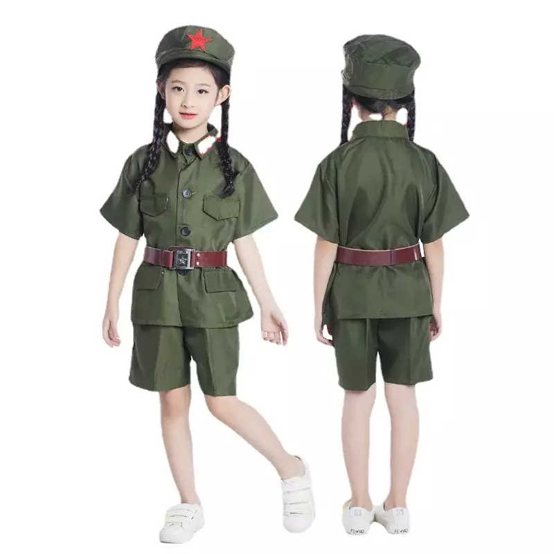 New Design Chinese Red Army Clothing for Child Cosplay  Military Uniform Girls Boys Red Army Suit Performance Stage Costume