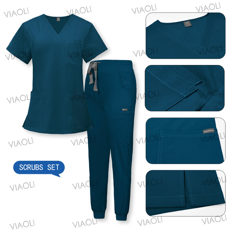 New Operating Room Uniform Hospital Working Scrub Set Medical Supplies Nurse Dental Surgery Suit Beauty Workwear Scrub Top Pants