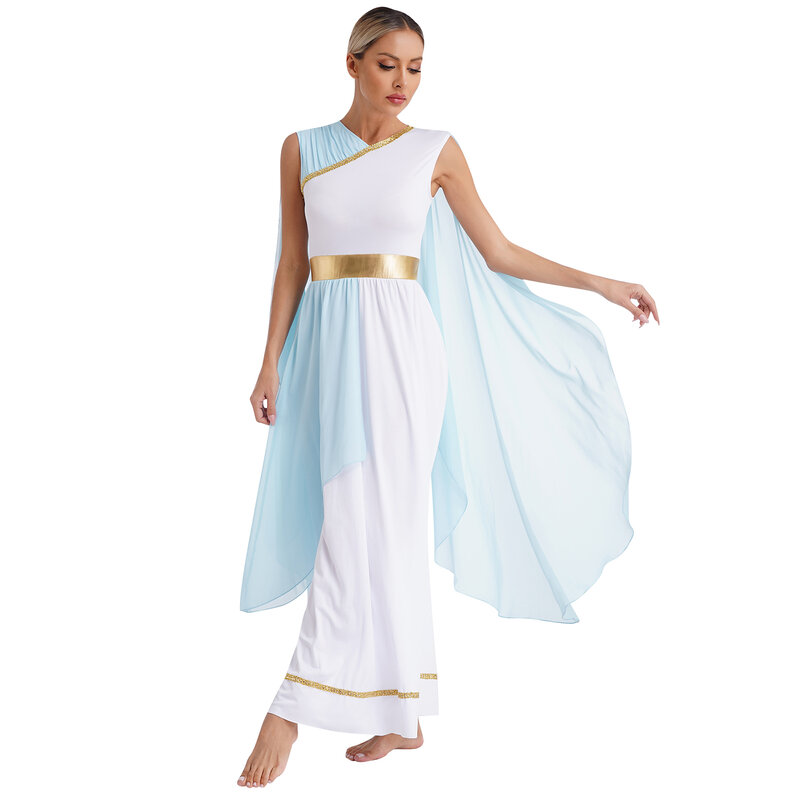 Womens Ancient Greek Toga Senator Caesar Costume Athenian Princess Roman Empress Long Dress Robe for Halloween Cosplay Party