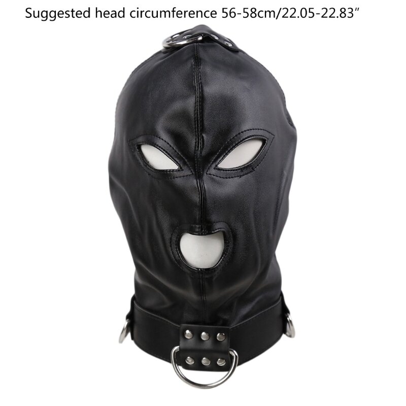 Adult Full Face Sexy Black PU Leathers Head Bondage Hood Masks Men Cosplays Party Costume Head Cover Open Eyes Nightclub Wear