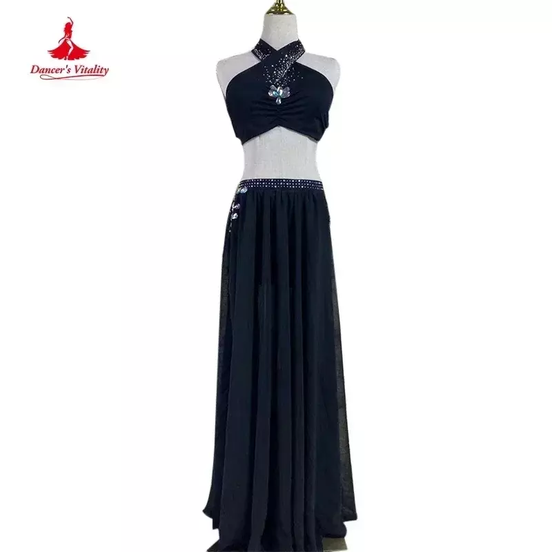 Bellydance Costume Senior AB Stones Bra+split Chiffon Long Skirt 2pcs for Women Customzied Oriental Belly Dancing Wear Suit