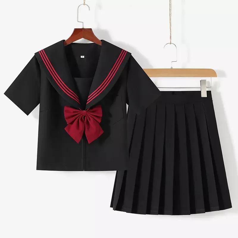 BLACK Orthodox College Style Japanese Korean Student School Uniform JK Uniform Girl Anime Cosplay Sailor Suit Class Top Skirts
