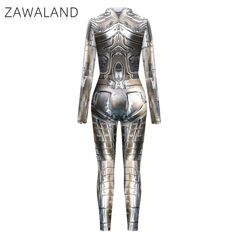 Cosplay Punk Robot Adult Women Jumpsuit Clothing Colorful Texture Print Zentai Bodysuit Thumb Sleeves Costume Halloween Outfit