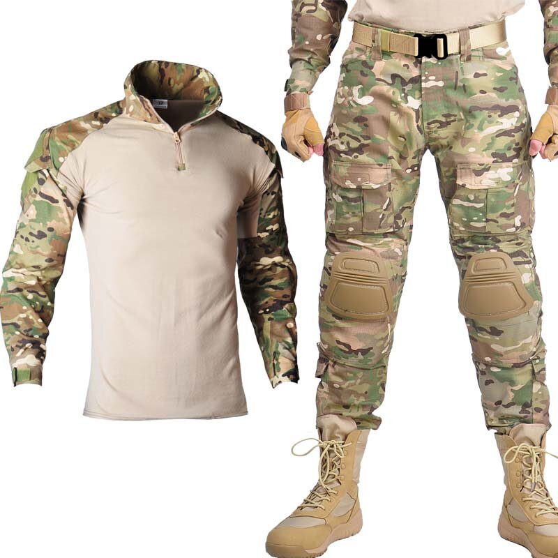 Men's Tactical Suit with Pads Combat Shirt/pants Military Uniform US T-Shirts Sniper Combat Shirt Army Camo Outdoor Men Suits