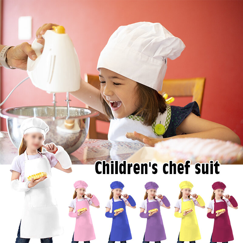 3pcs Set Children Pocket Bib Apron Kid Boys Girls Kitchen Apron Kindergarten Child Kids Craft Painting Cooking Housework Hat Set