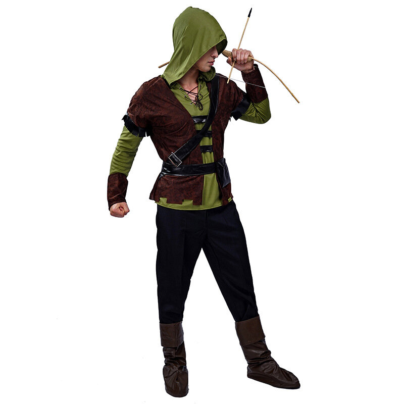 Robin Hood Costume for Man Huntsman Hood Costumes Green Deluxe Cosplay Fancy Suit for Swordsman Costumes Party for Men Boys