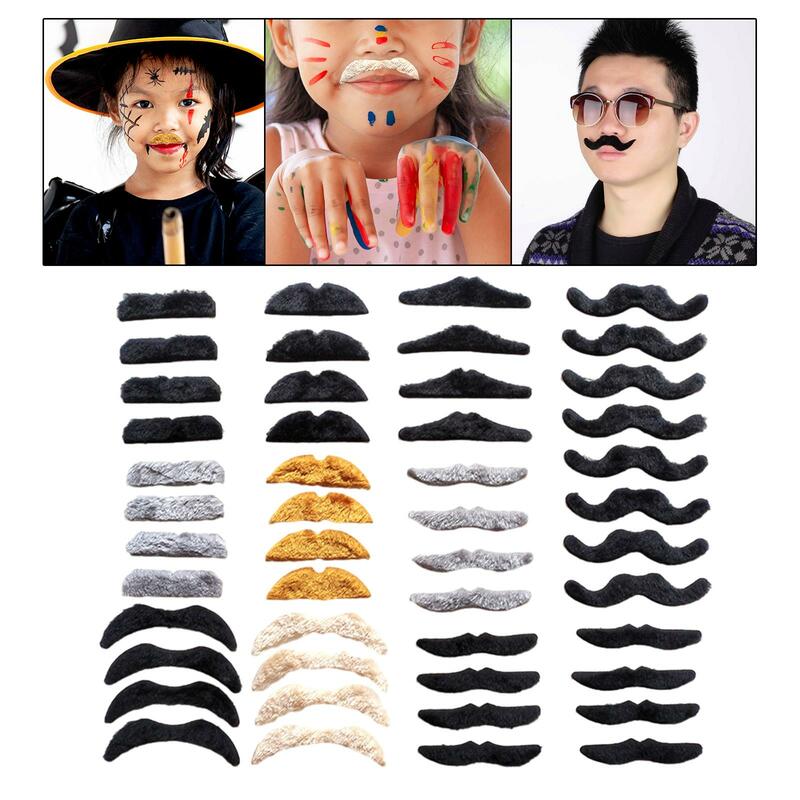 Pegatinas de barba peluda para niños y adultos, bigote falso, 48 piezas, suministros de fiesta, mascarada de Halloween, accesorios de fotografía