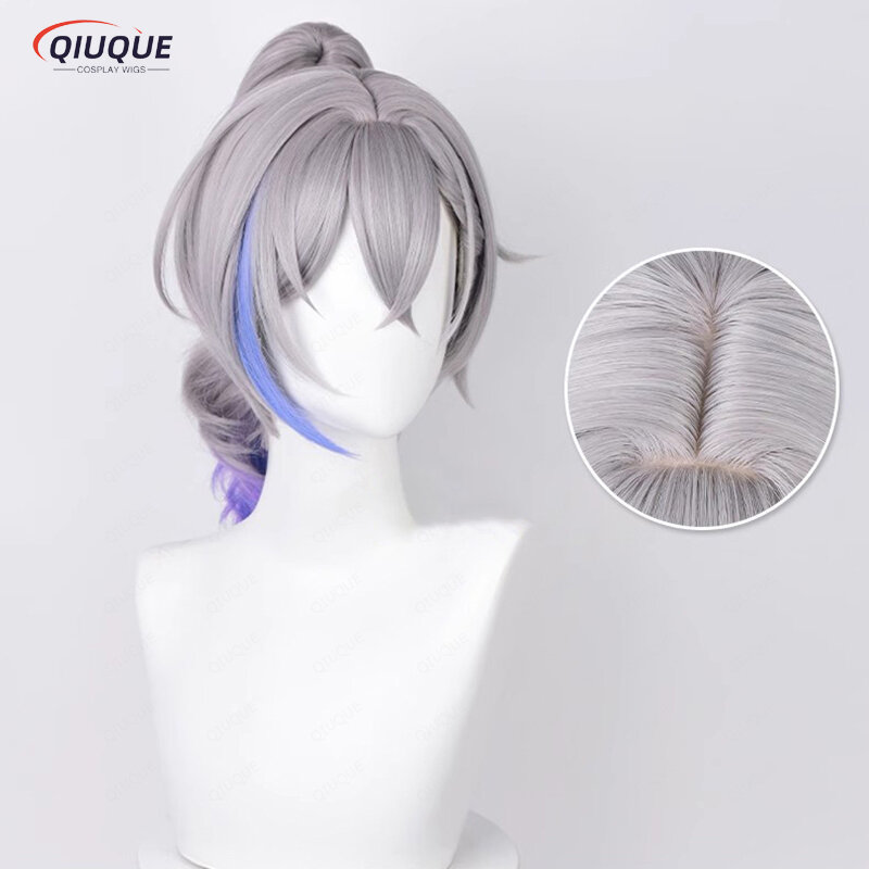 Game Honkai Star Rail Silver Wolf Cosplay Wig Silver Gray Gradient Purple Heat Resistant Synthetic Hair Party Wig +  Wig Cap