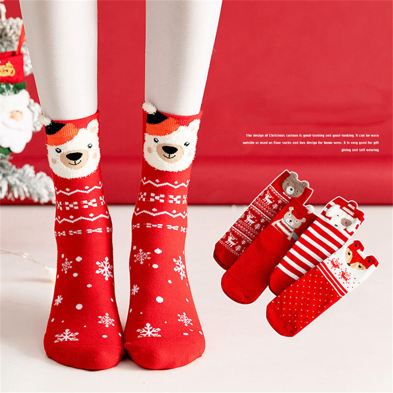여성용 크리스마스 양말, 따뜻한 미드 튜브 양말, 만화 귀여운 커플 면 양말, 새해 크리스마스 선물, 겨울, 1 쌍