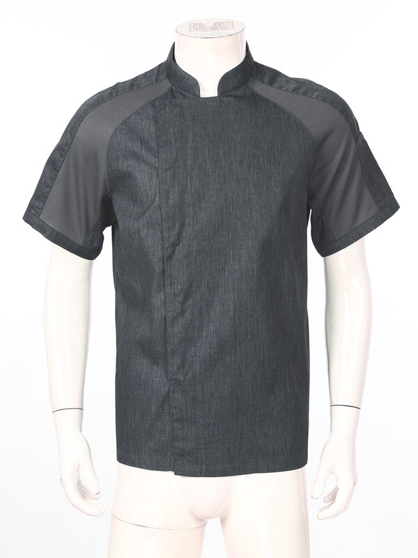 Men Solid Color Chef Coat Summer Short Sleeve Pockets Jacket Cooks Uniform Shirts for Kitchen Restaurant Hotel Bakery Size M-4XL