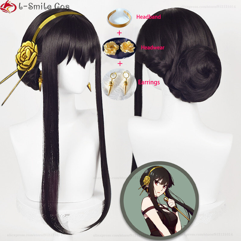 Anime cos Yor Forger Long Black Cosplay Wig Hair Heat Resistant Synthetic cos Halloween Role Play Wigs + Wig Cap